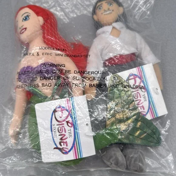 The Little Mermaid Ariel and Eric Plush The Disney Store Bean Bag 9" Stuffed Toy - Picture 3 of 8